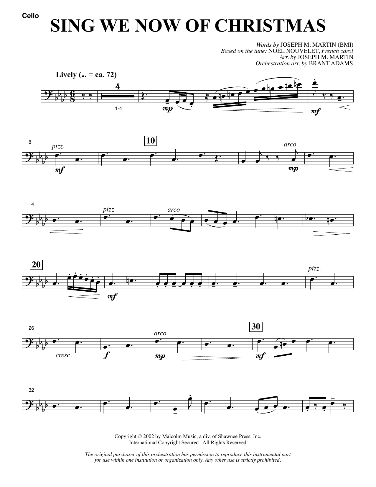 Download Joseph M. Martin Sing We Now Of Christmas (from Morning Star) - Cello Sheet Music and learn how to play Choir Instrumental Pak PDF digital score in minutes