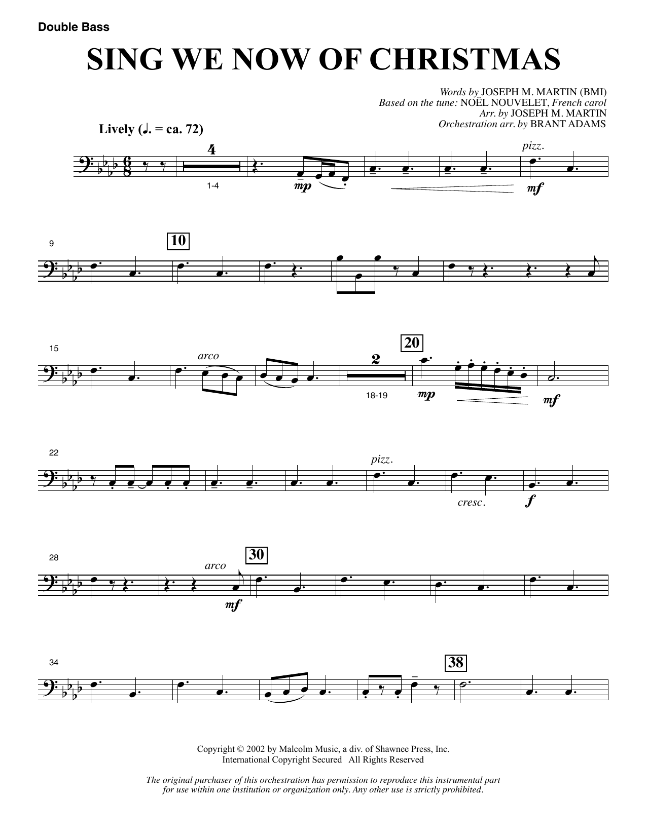 Download Joseph M. Martin Sing We Now Of Christmas (from Morning Star) - Double Bass Sheet Music and learn how to play Choir Instrumental Pak PDF digital score in minutes