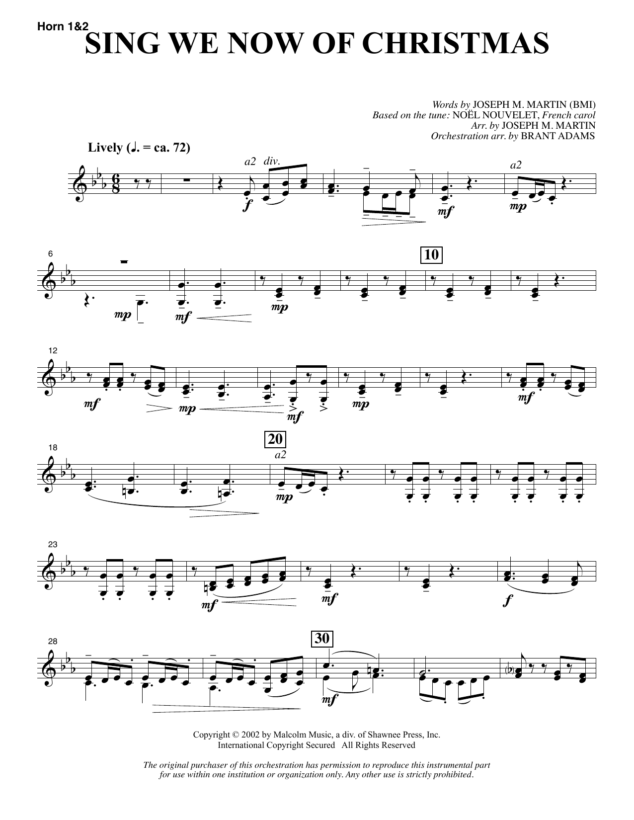Download Joseph M. Martin Sing We Now Of Christmas (from Morning Star) - F Horn 1 & 2 Sheet Music and learn how to play Choir Instrumental Pak PDF digital score in minutes