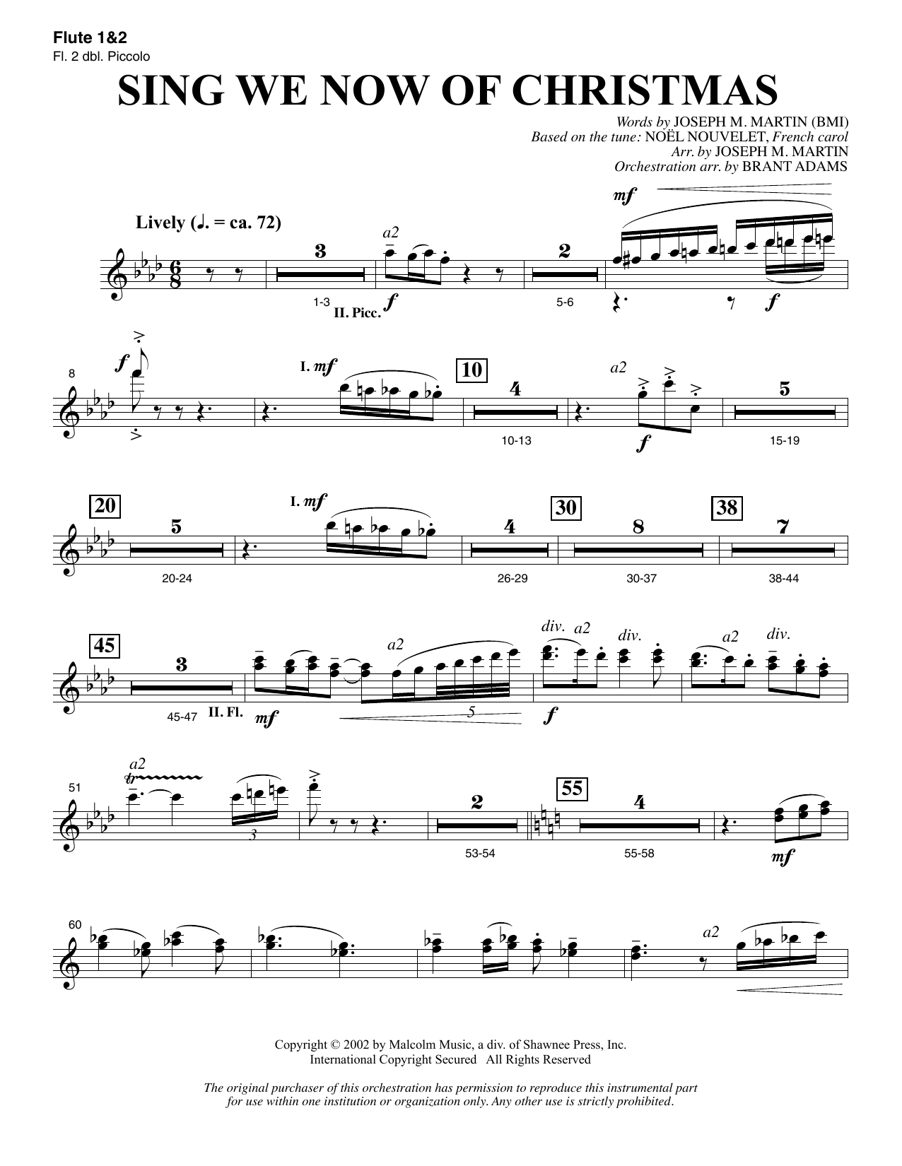 Download Joseph M. Martin Sing We Now Of Christmas (from Morning Star) - Flute 1 & 2 (Piccolo) Sheet Music and learn how to play Choir Instrumental Pak PDF digital score in minutes