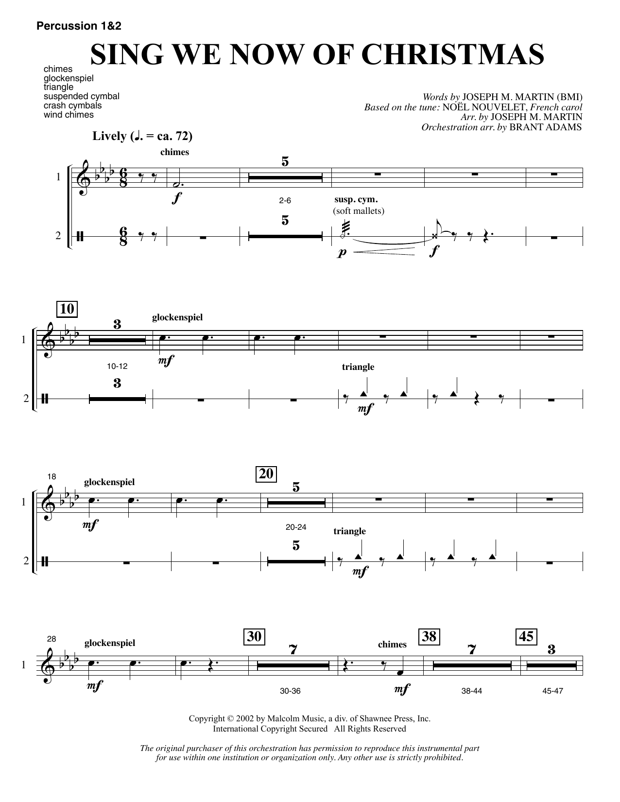 Download Joseph M. Martin Sing We Now Of Christmas (from Morning Star) - Percussion 1 & 2 Sheet Music and learn how to play Choir Instrumental Pak PDF digital score in minutes