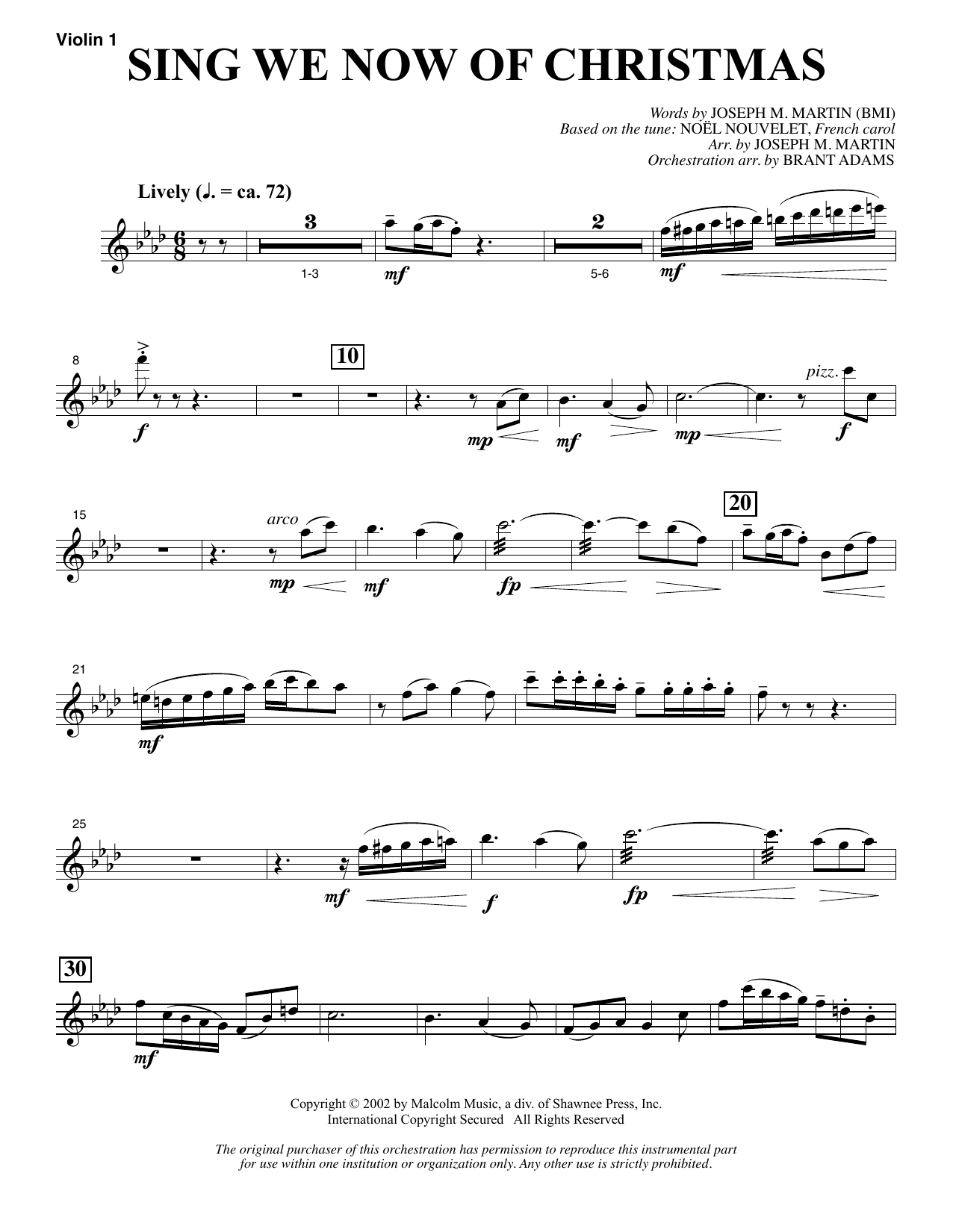 Download Joseph M. Martin Sing We Now Of Christmas (from Morning Star) - Violin 1 Sheet Music and learn how to play Choir Instrumental Pak PDF digital score in minutes