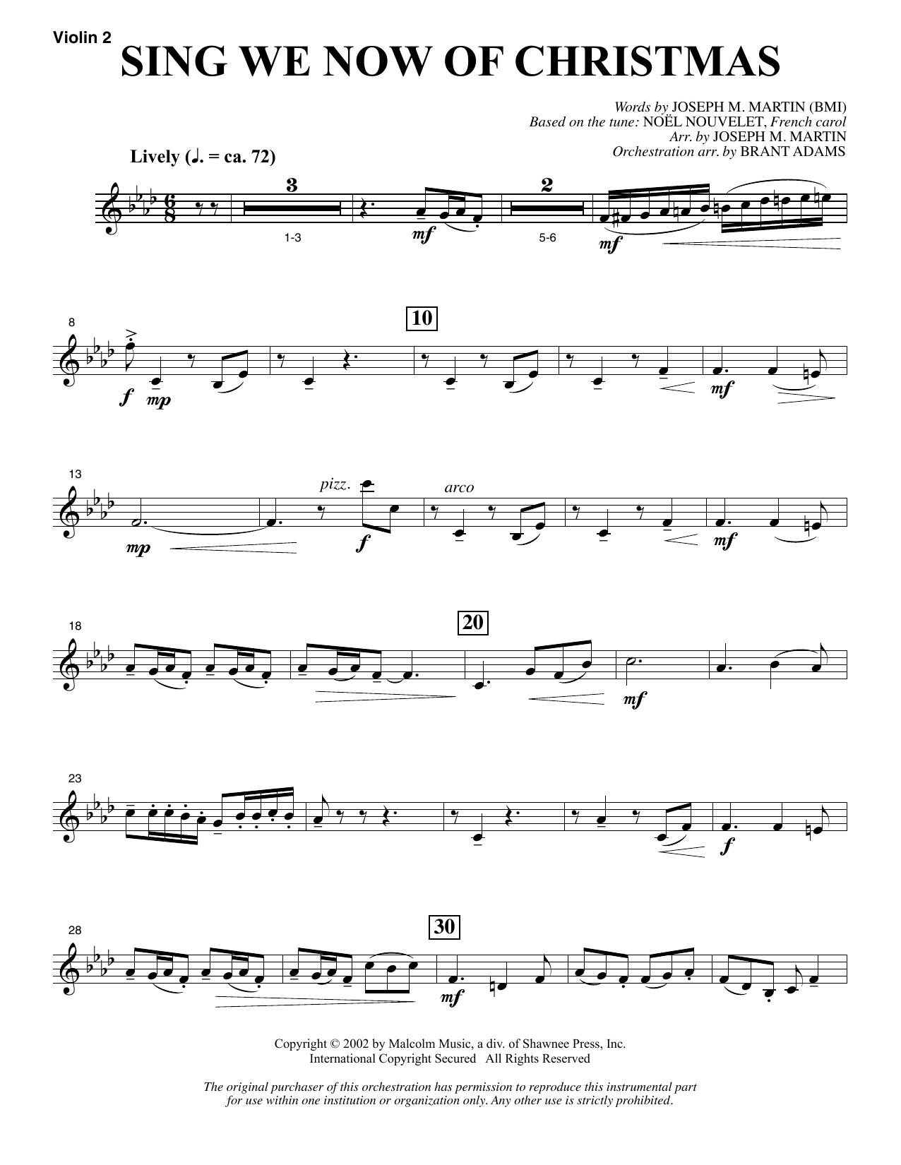 Download Joseph M. Martin Sing We Now Of Christmas (from Morning Star) - Violin 2 Sheet Music and learn how to play Choir Instrumental Pak PDF digital score in minutes