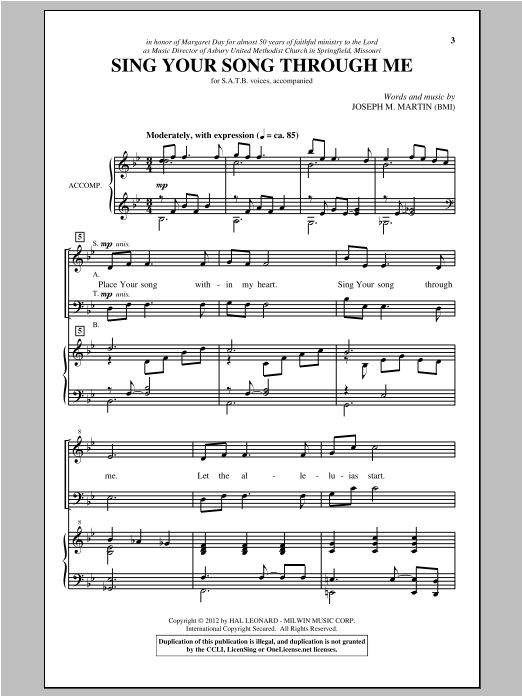 Download Joseph M. Martin Sing Your Song Through Me Sheet Music and learn how to play SATB PDF digital score in minutes