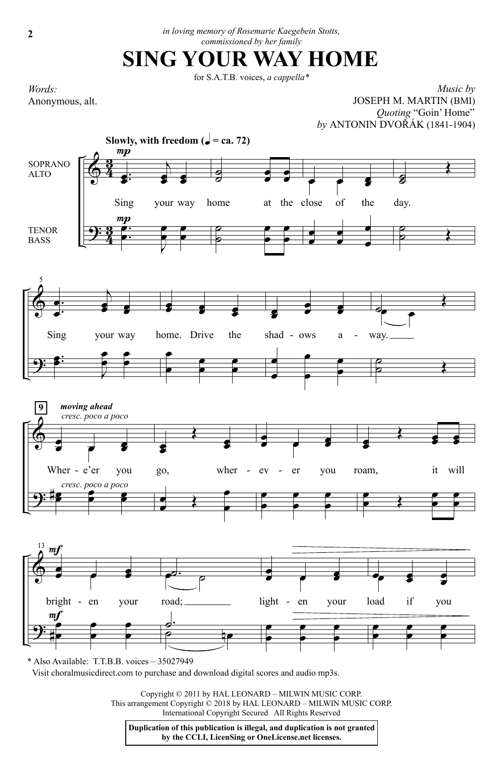 Download Joseph M. Martin Sing Your Way Home Sheet Music and learn how to play TTBB Choir PDF digital score in minutes