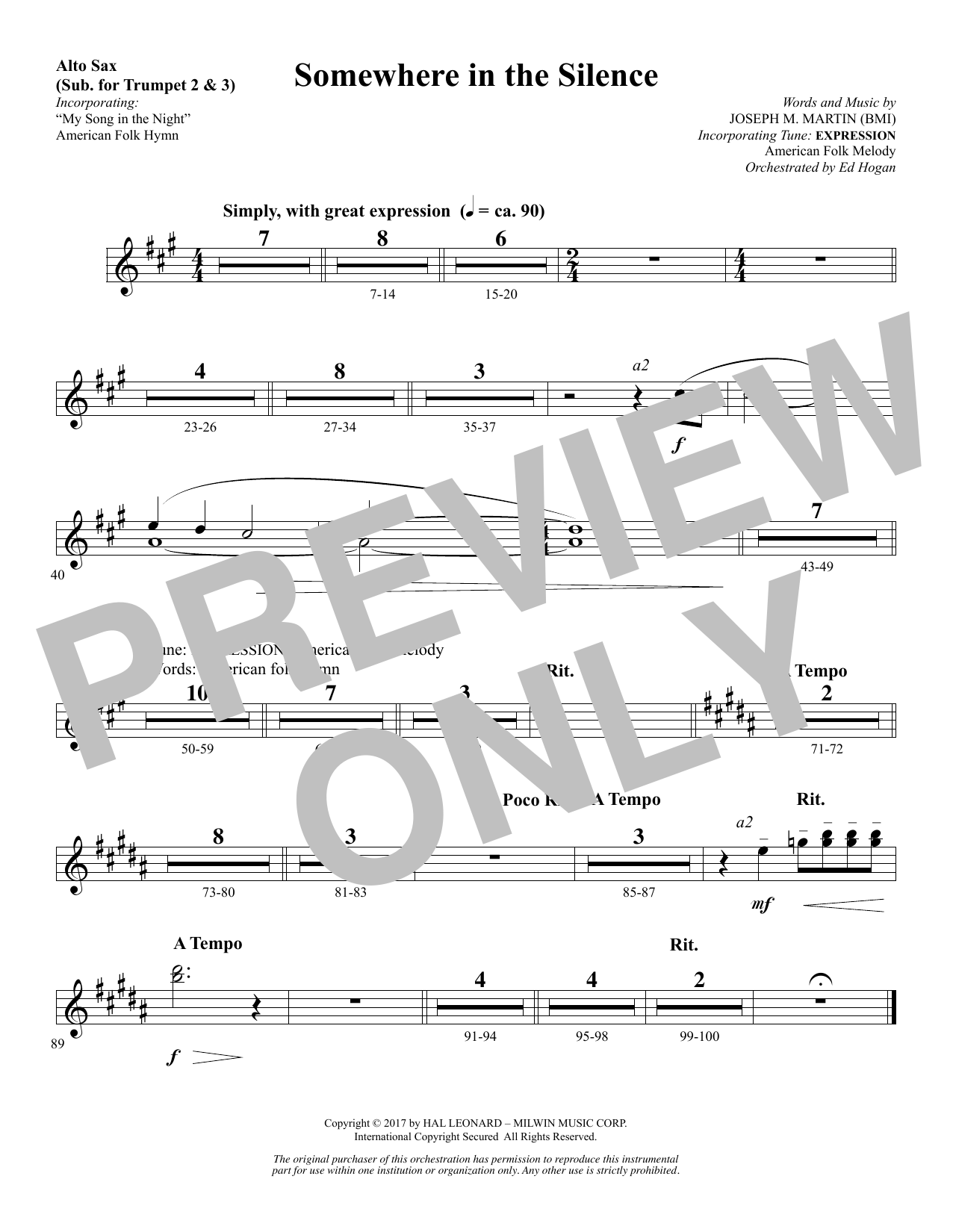 Download Joseph M. Martin Somewhere in the Silence - Alto Sax (sub. Trumpet 2-3) Sheet Music and learn how to play Choir Instrumental Pak PDF digital score in minutes