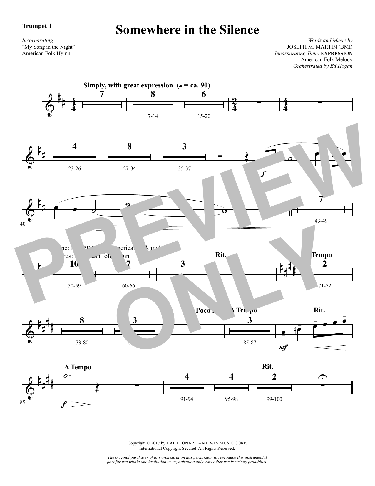 Download Joseph M. Martin Somewhere in the Silence - Bb Trumpet 1 Sheet Music and learn how to play Choir Instrumental Pak PDF digital score in minutes