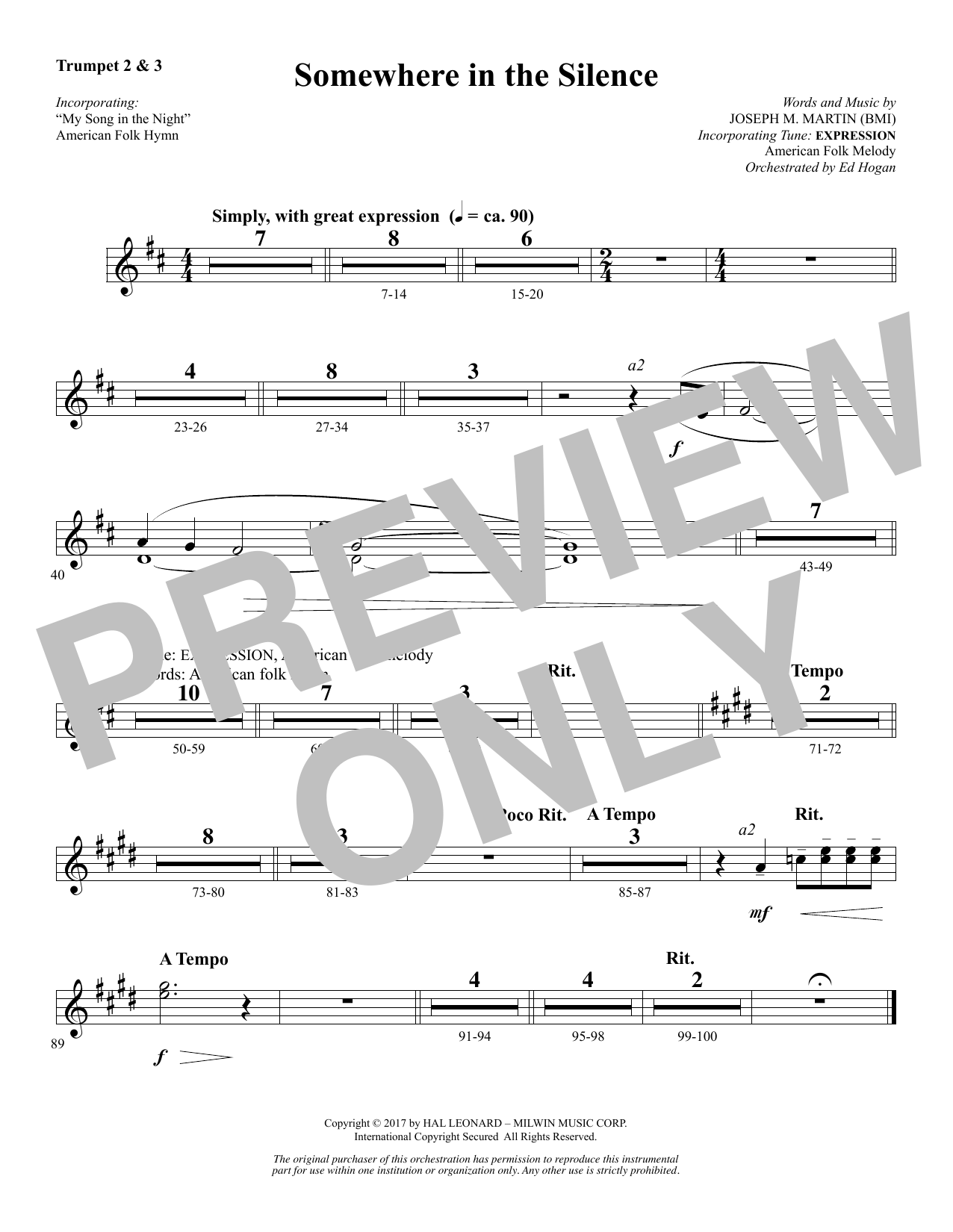 Download Joseph M. Martin Somewhere in the Silence - Bb Trumpet 2,3 Sheet Music and learn how to play Choir Instrumental Pak PDF digital score in minutes