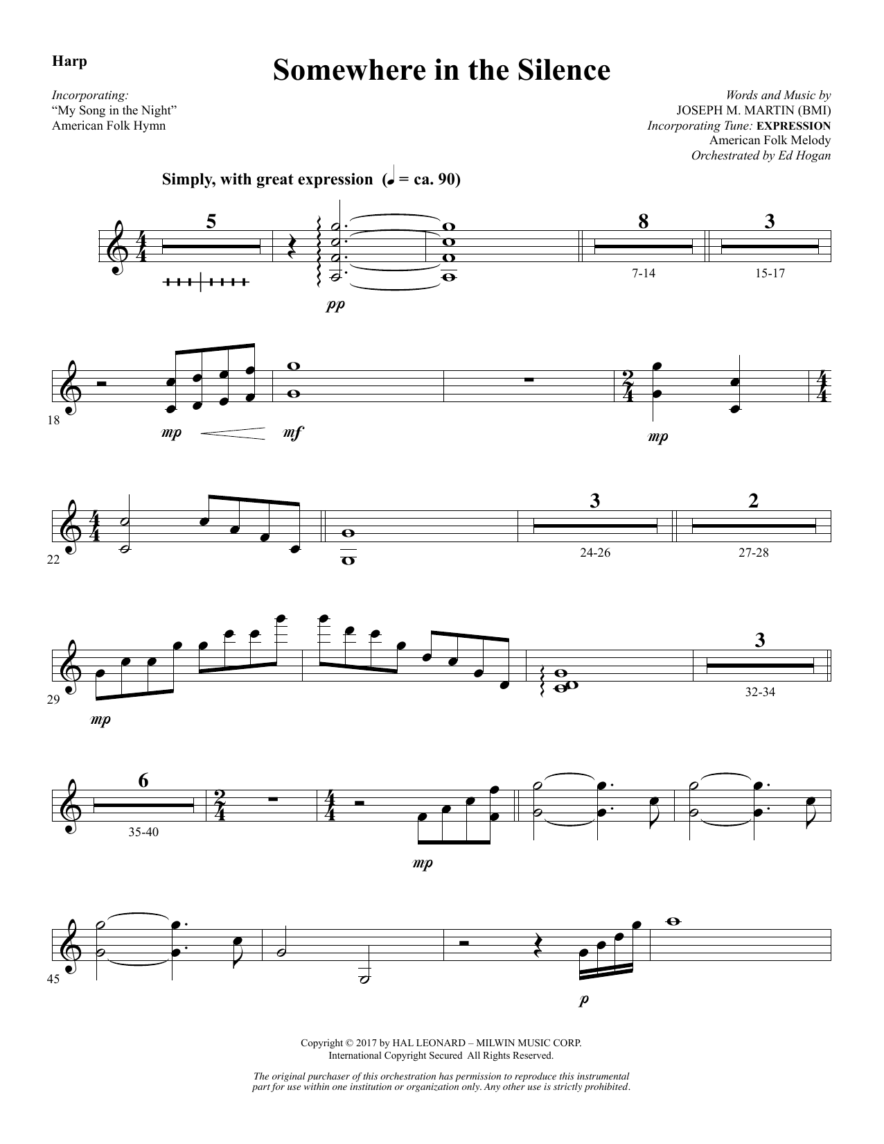 Download Joseph M. Martin Somewhere in the Silence - Harp Sheet Music and learn how to play Choir Instrumental Pak PDF digital score in minutes