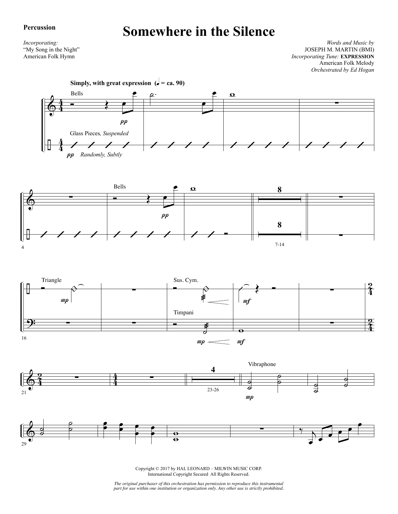 Download Joseph M. Martin Somewhere in the Silence - Percussion Sheet Music and learn how to play Choir Instrumental Pak PDF digital score in minutes