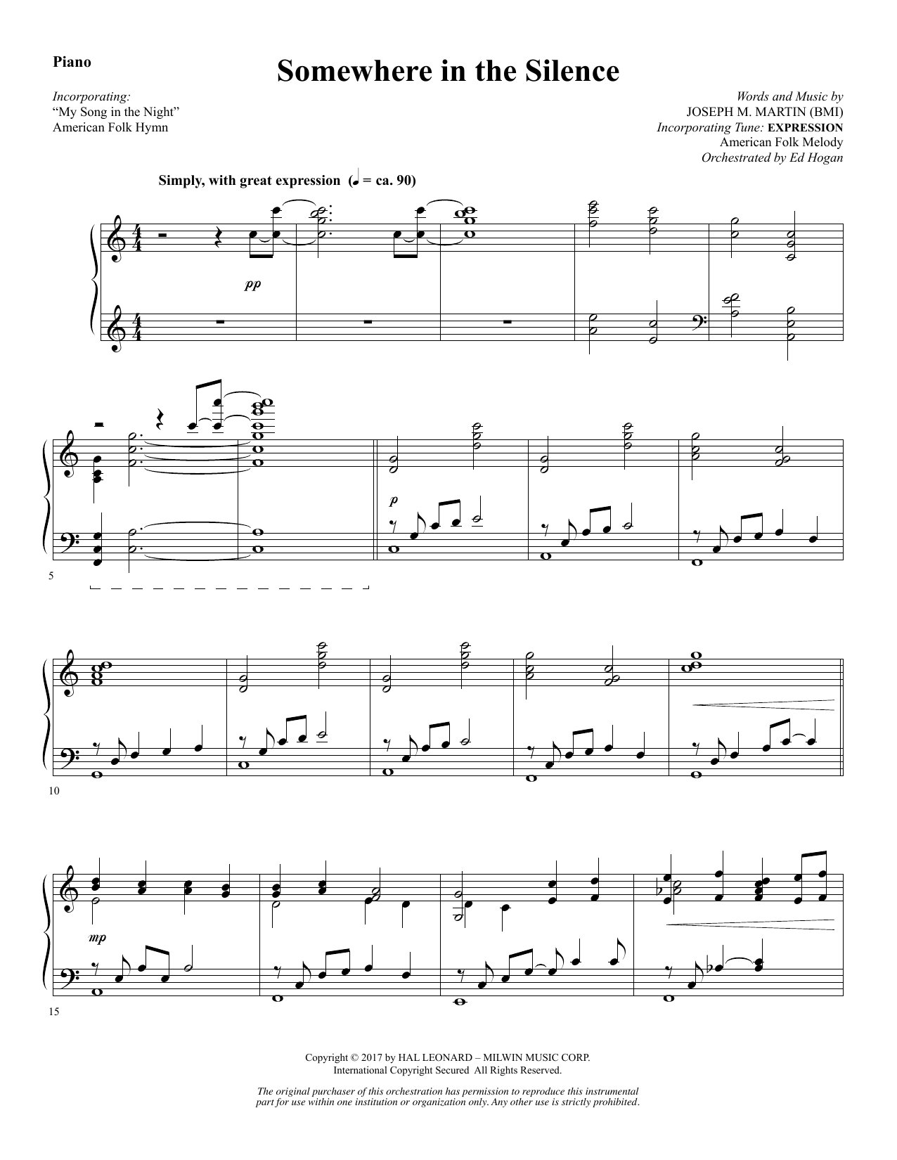 Download Joseph M. Martin Somewhere in the Silence - Piano Sheet Music and learn how to play Choir Instrumental Pak PDF digital score in minutes