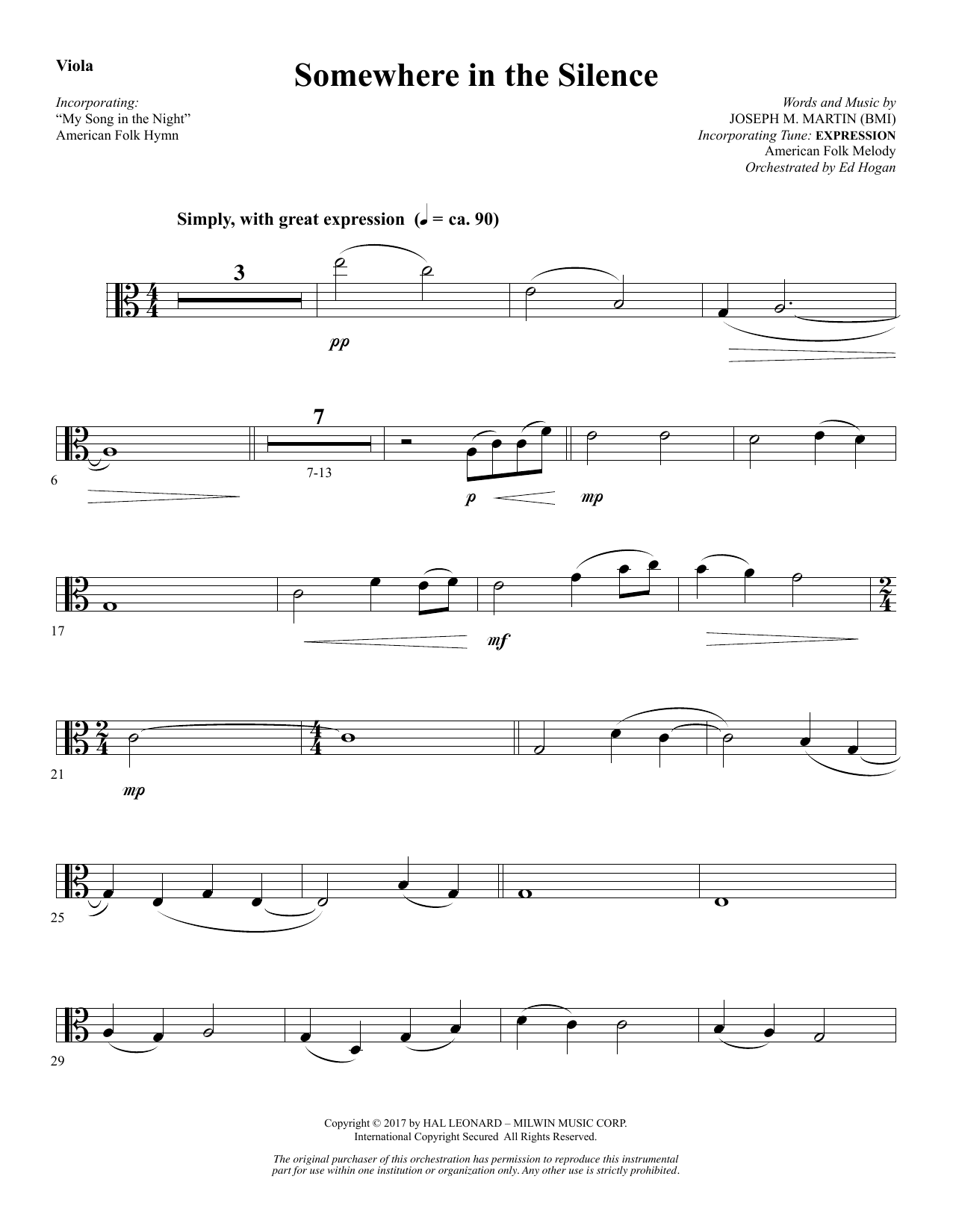 Download Joseph M. Martin Somewhere in the Silence - Viola Sheet Music and learn how to play Choir Instrumental Pak PDF digital score in minutes
