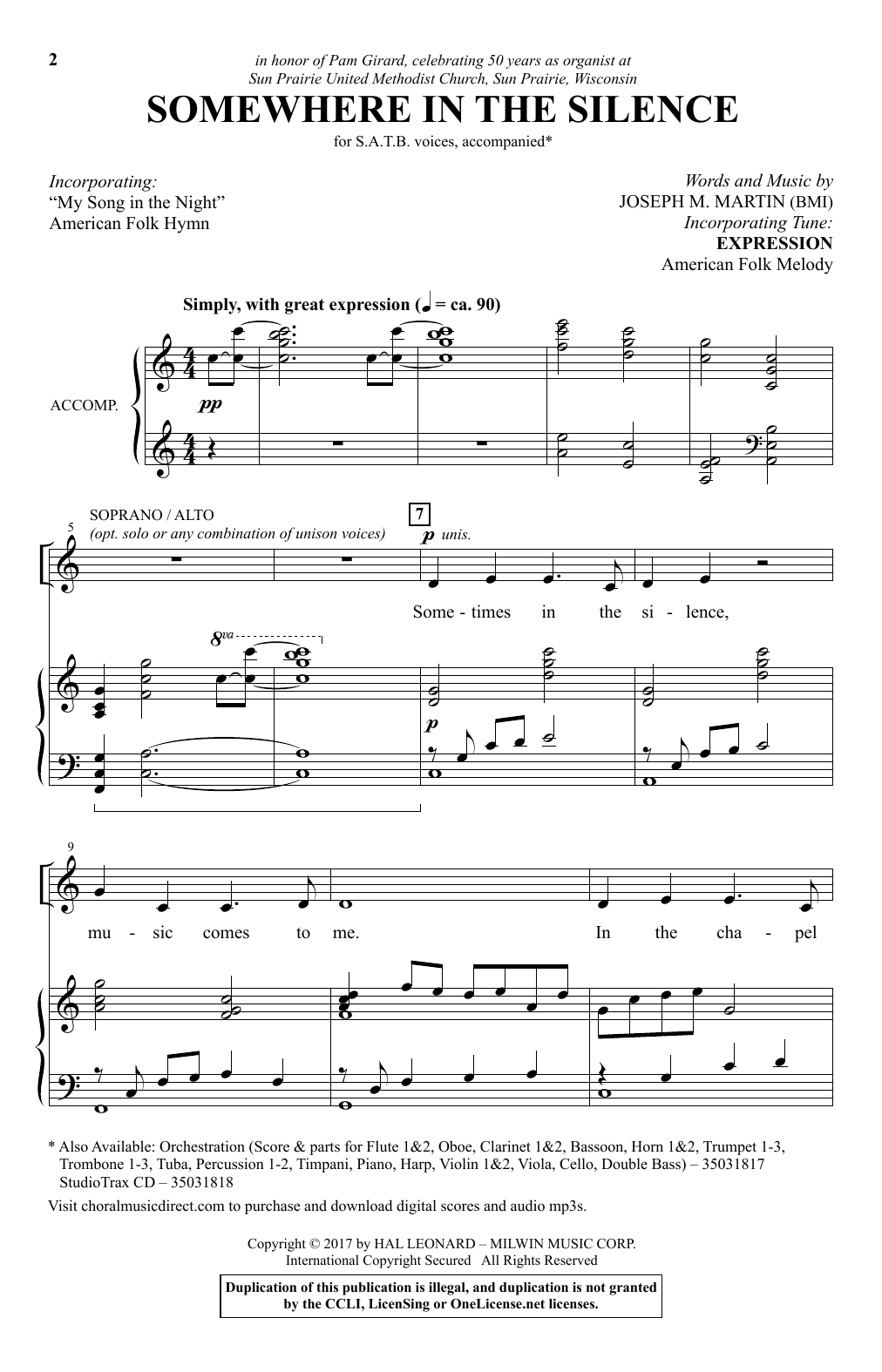 Download Joseph M. Martin Somewhere In The Silence Sheet Music and learn how to play SATB PDF digital score in minutes