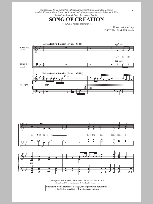 Download Joseph M. Martin Song Of Creation Sheet Music and learn how to play SATB Choir PDF digital score in minutes