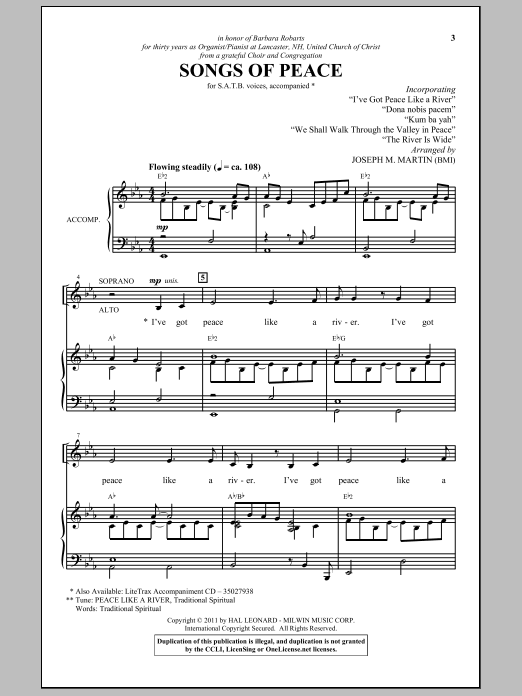 Download Joseph M. Martin Songs Of Peace Sheet Music and learn how to play SATB PDF digital score in minutes