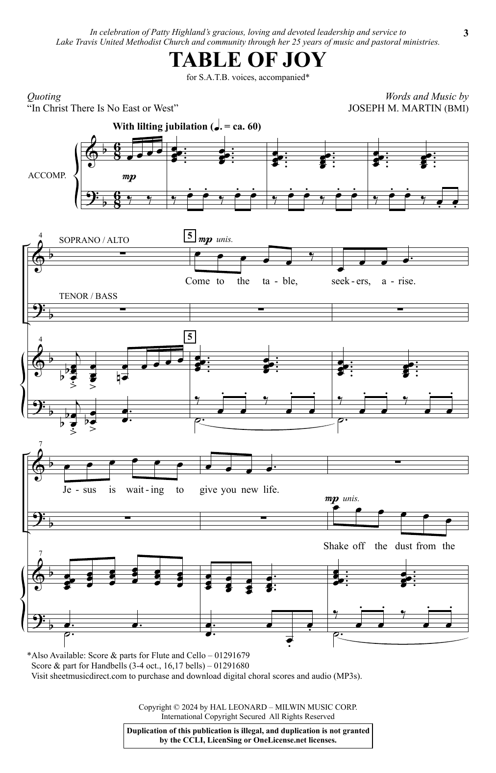 Download Joseph M. Martin Table Of Joy Sheet Music and learn how to play SATB Choir PDF digital score in minutes