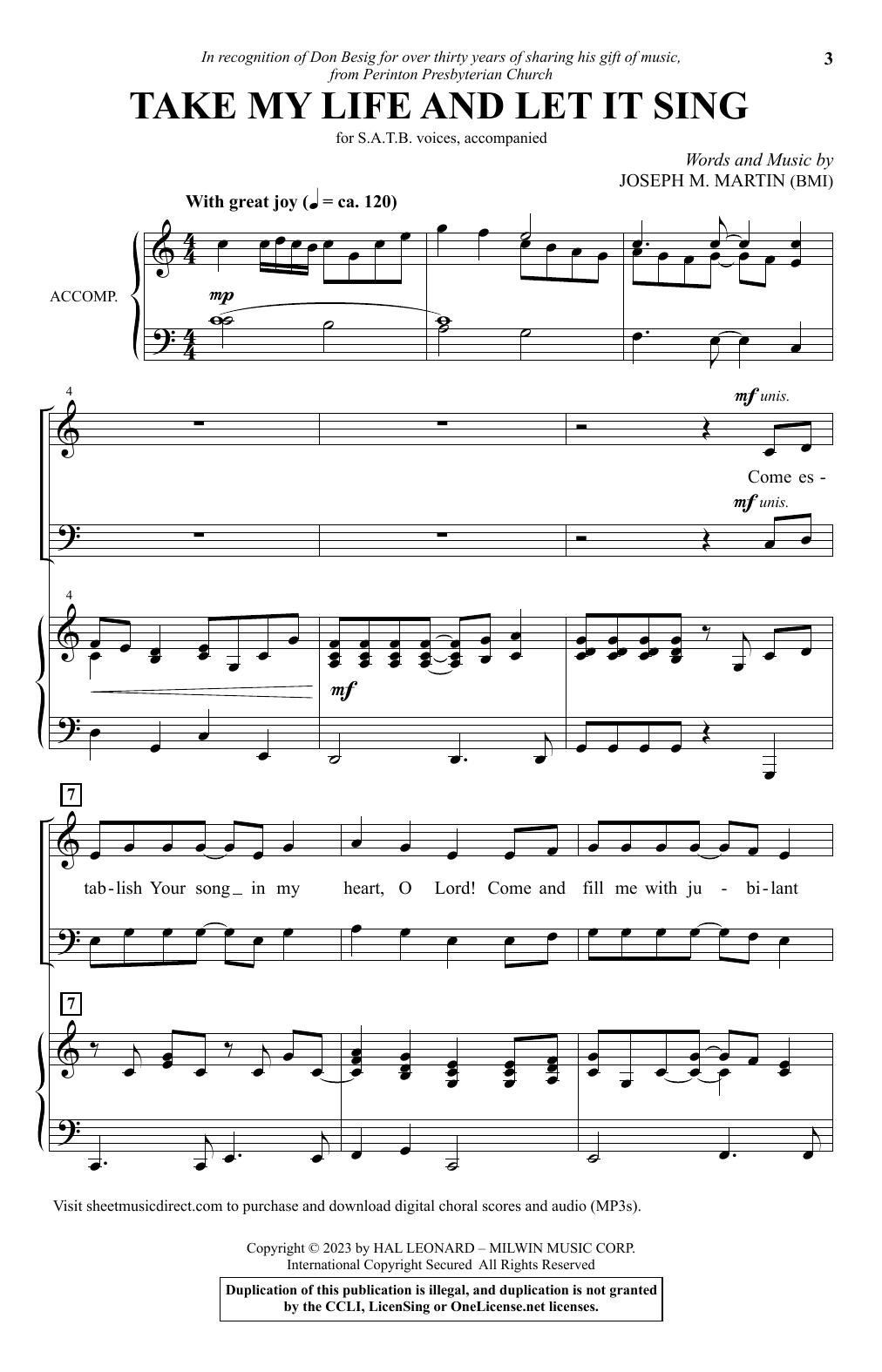 Download Joseph M. Martin Take My Life And Let It Sing Sheet Music and learn how to play SATB Choir PDF digital score in minutes