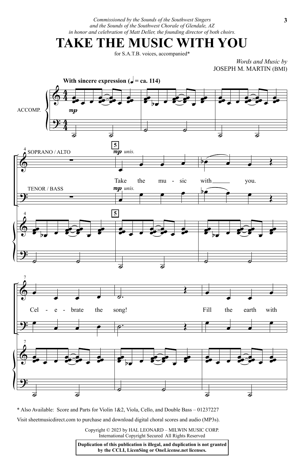Download Joseph M. Martin Take The Music With You Sheet Music and learn how to play SATB Choir PDF digital score in minutes