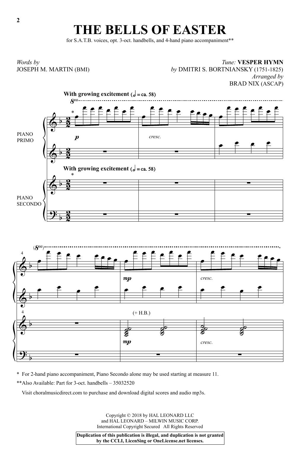Download Joseph M. Martin The Bells Of Easter (arr. Brad Nix) Sheet Music and learn how to play SATB Choir PDF digital score in minutes