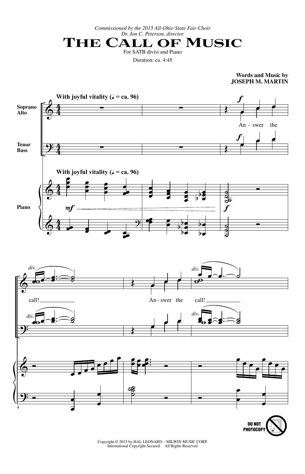 Download Joseph M. Martin The Call Of Music Sheet Music and learn how to play SATB PDF digital score in minutes