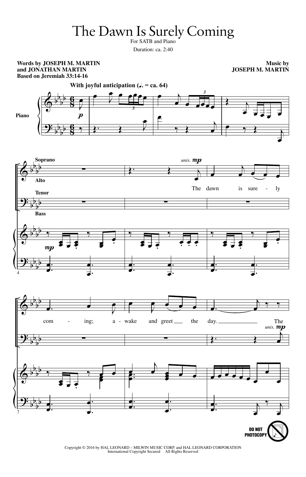 Download Joseph M. Martin The Dawn Is Surely Coming Sheet Music and learn how to play SATB PDF digital score in minutes