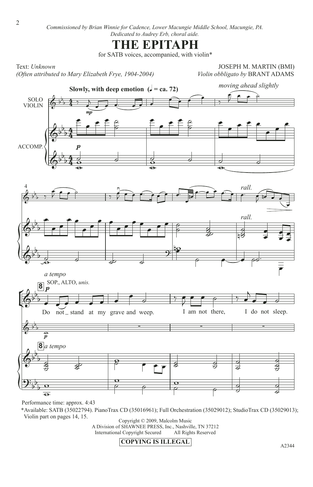 Download Joseph M. Martin The Epitaph Sheet Music and learn how to play SATB Choir PDF digital score in minutes
