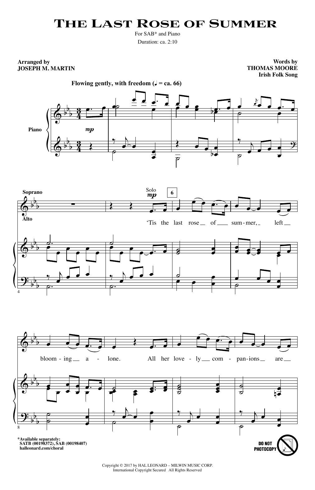 Download Joseph M. Martin The Last Rose Of Summer Sheet Music and learn how to play SATB PDF digital score in minutes