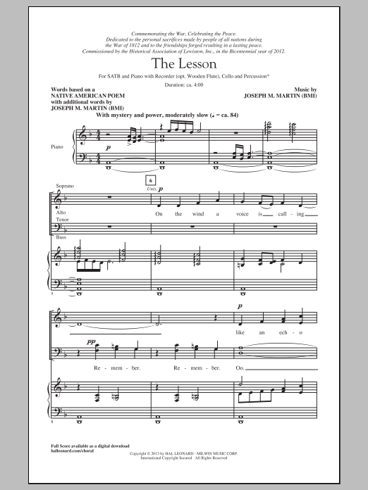 Download Joseph M. Martin The Lesson Sheet Music and learn how to play SATB PDF digital score in minutes