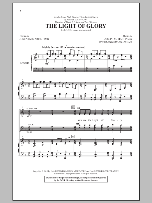 Download Joseph M. Martin The Light Of Glory Sheet Music and learn how to play SAB PDF digital score in minutes
