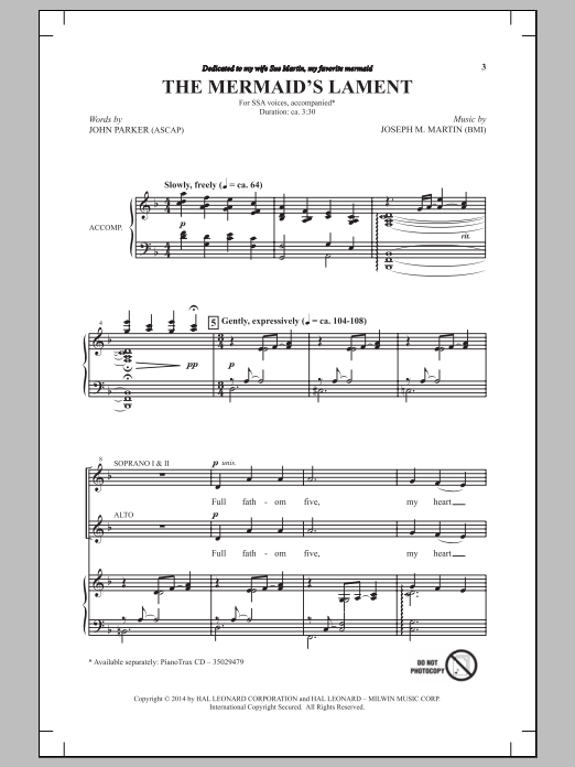 Download Joseph M. Martin The Mermaid's Lament Sheet Music and learn how to play SSA PDF digital score in minutes