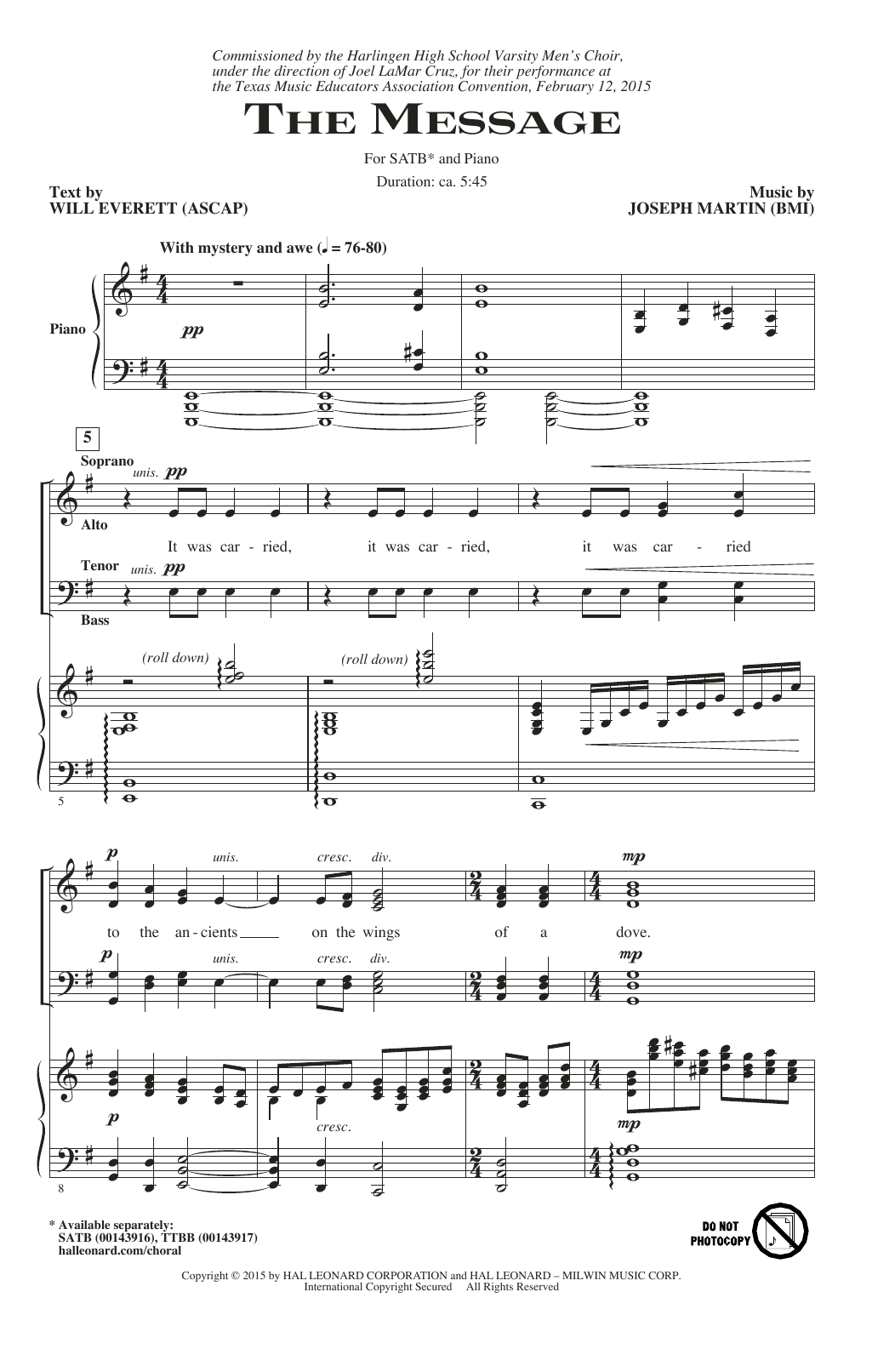 Download Joseph M. Martin The Message Sheet Music and learn how to play SATB PDF digital score in minutes