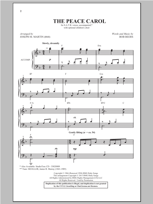 Download Joseph M. Martin The Peace Carol Sheet Music and learn how to play SATB PDF digital score in minutes