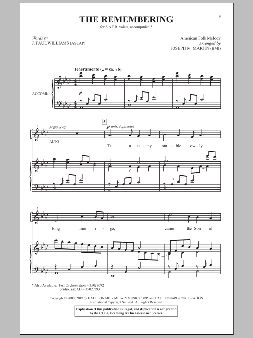 Download Joseph M. Martin The Remembering Sheet Music and learn how to play SATB Choir PDF digital score in minutes