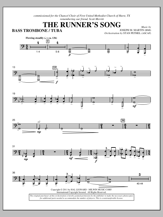 Download Joseph M. Martin The Runner's Song - Bass Trombone/Tuba Sheet Music and learn how to play Choir Instrumental Pak PDF digital score in minutes