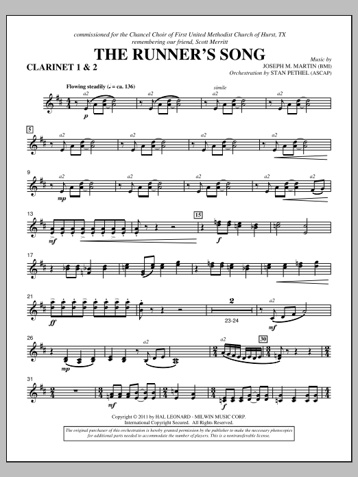 Download Joseph M. Martin The Runner's Song - Bb Clarinet 1,2 Sheet Music and learn how to play Choir Instrumental Pak PDF digital score in minutes