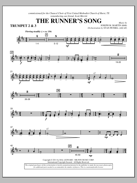 Download Joseph M. Martin The Runner's Song - Bb Trumpet 2,3 Sheet Music and learn how to play Choir Instrumental Pak PDF digital score in minutes