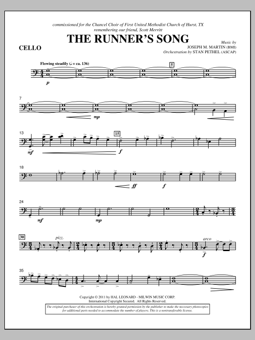 Download Joseph M. Martin The Runner's Song - Cello Sheet Music and learn how to play Choir Instrumental Pak PDF digital score in minutes