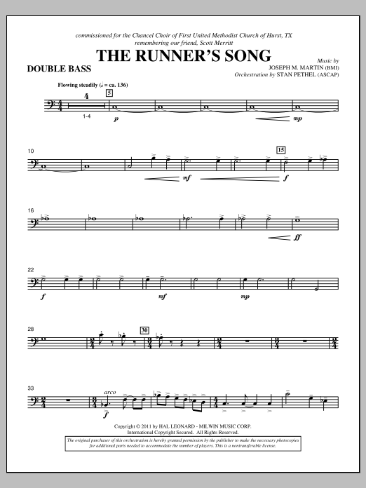 Download Joseph M. Martin The Runner's Song - Double Bass Sheet Music and learn how to play Choir Instrumental Pak PDF digital score in minutes