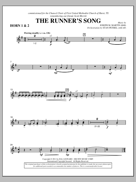 Download Joseph M. Martin The Runner's Song - F Horn 1,2 Sheet Music and learn how to play Choir Instrumental Pak PDF digital score in minutes