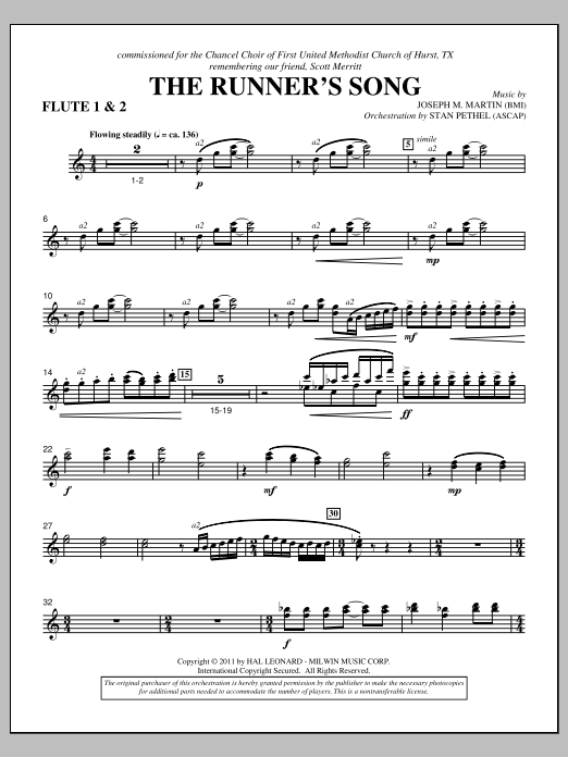 Download Joseph M. Martin The Runner's Song - Flute 1 & 2 Sheet Music and learn how to play Choir Instrumental Pak PDF digital score in minutes