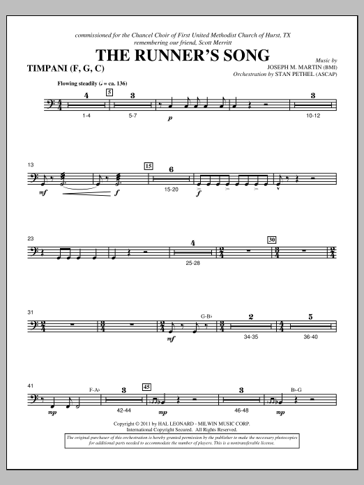 Download Joseph M. Martin The Runner's Song - Timpani Sheet Music and learn how to play Choir Instrumental Pak PDF digital score in minutes