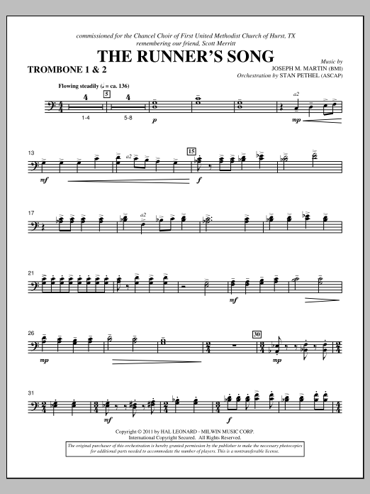 Download Joseph M. Martin The Runner's Song - Trombone 1 & 2 Sheet Music and learn how to play Choir Instrumental Pak PDF digital score in minutes