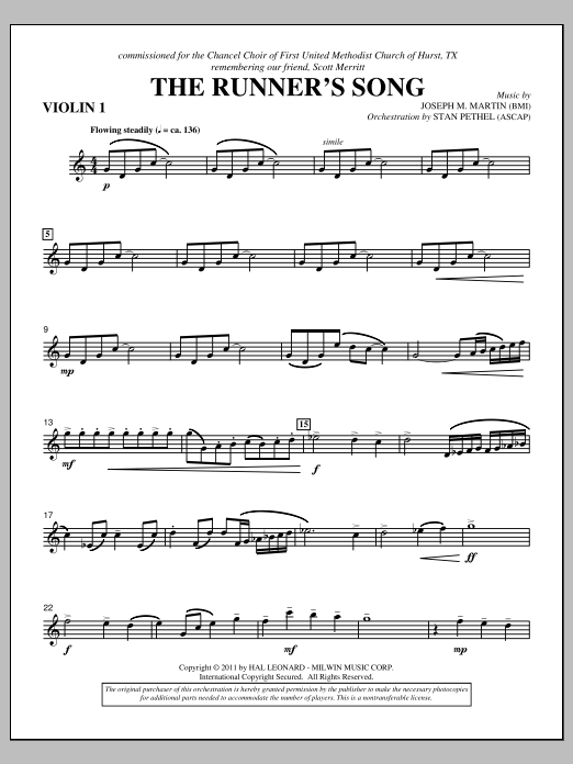 Download Joseph M. Martin The Runner's Song - Violin 1 Sheet Music and learn how to play Choir Instrumental Pak PDF digital score in minutes