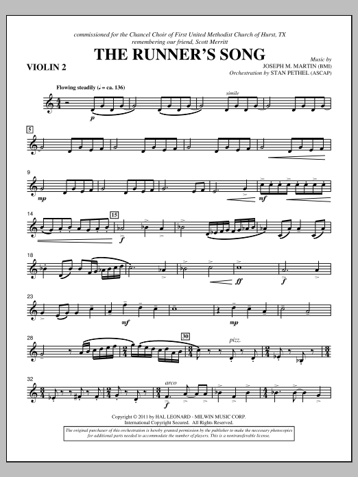 Download Joseph M. Martin The Runner's Song - Violin 2 Sheet Music and learn how to play Choir Instrumental Pak PDF digital score in minutes