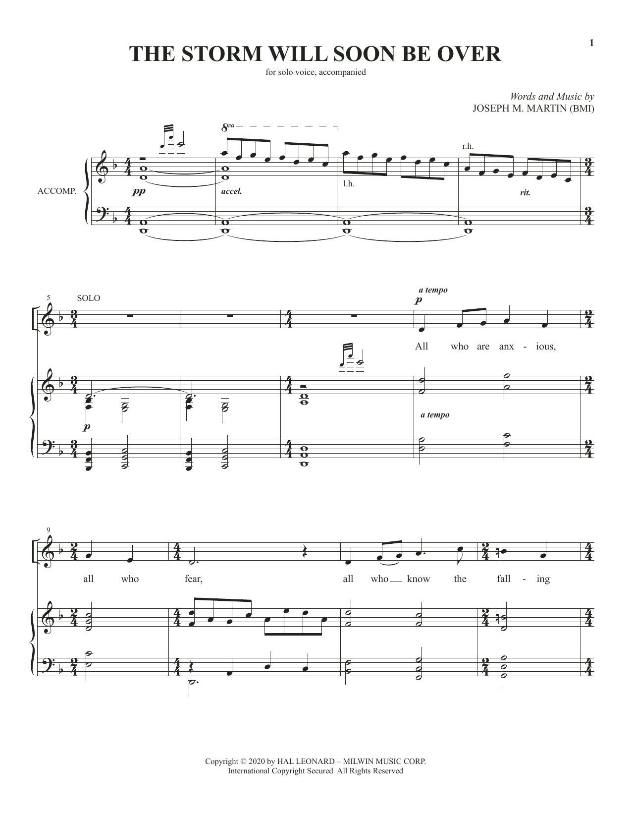 Download Joseph M. Martin The Storm Will Soon Be Over Sheet Music and learn how to play Piano & Vocal PDF digital score in minutes
