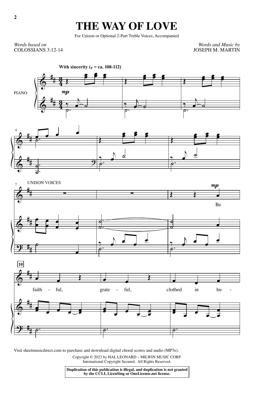 Download Joseph M. Martin The Way Of Love Sheet Music and learn how to play Choir PDF digital score in minutes
