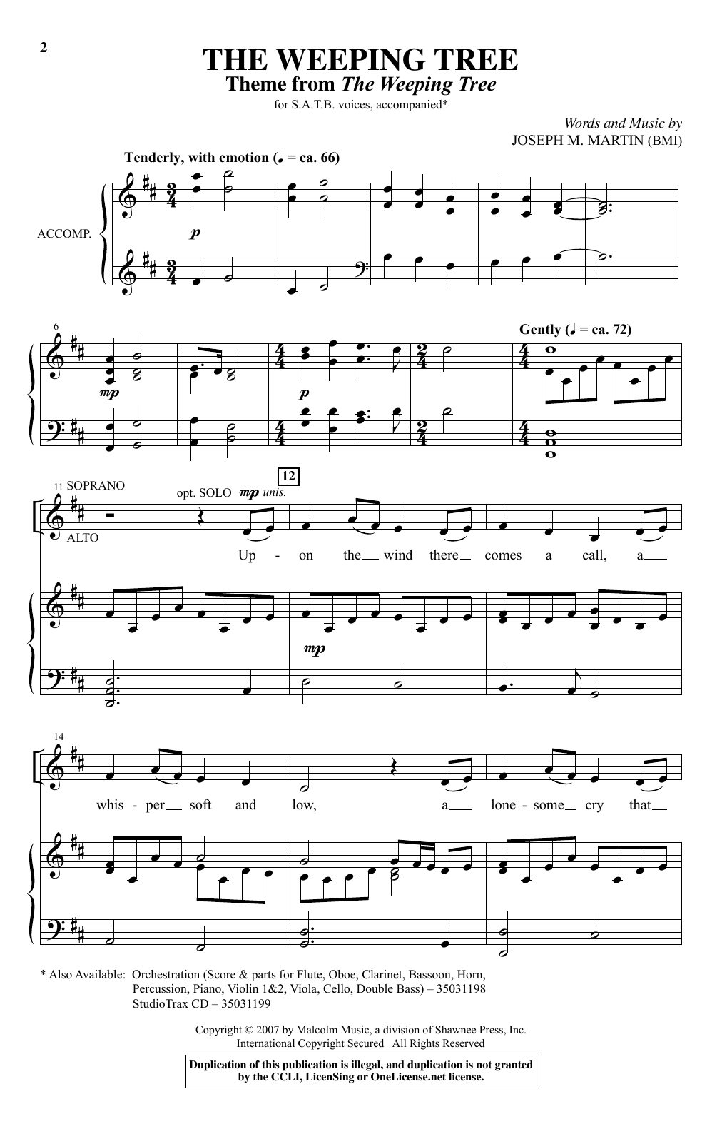 Download Joseph M. Martin The Weeping Tree (Theme) Sheet Music and learn how to play SATB PDF digital score in minutes