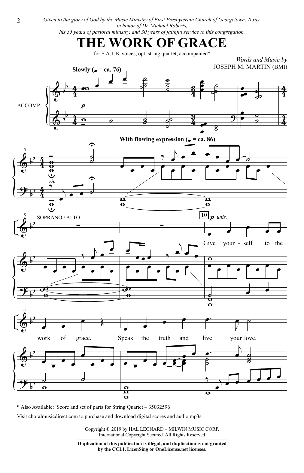 Download Joseph M. Martin The Work Of Grace Sheet Music and learn how to play SATB Choir PDF digital score in minutes