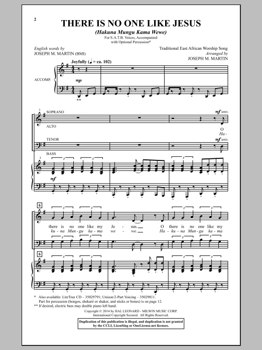 Download Joseph M. Martin There's No One Like Jesus (Hakuna Mungu Kama Wewe) Sheet Music and learn how to play SATB PDF digital score in minutes