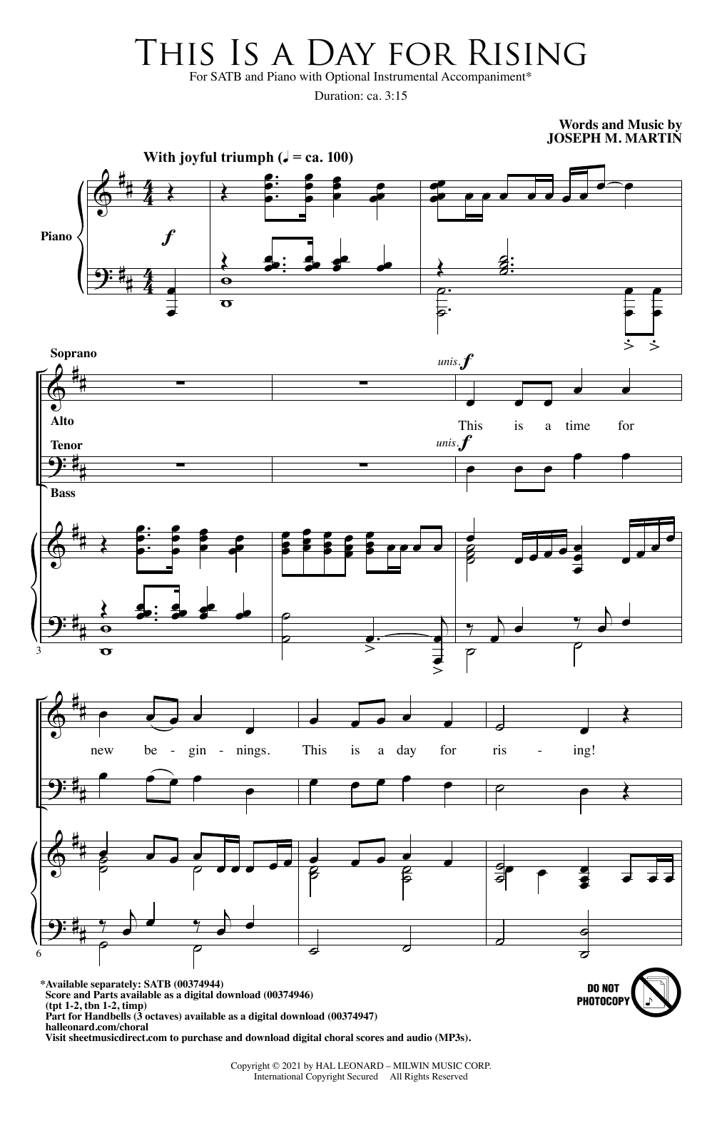 Download Joseph M. Martin This Is A Day For Rising Sheet Music and learn how to play SATB Choir PDF digital score in minutes